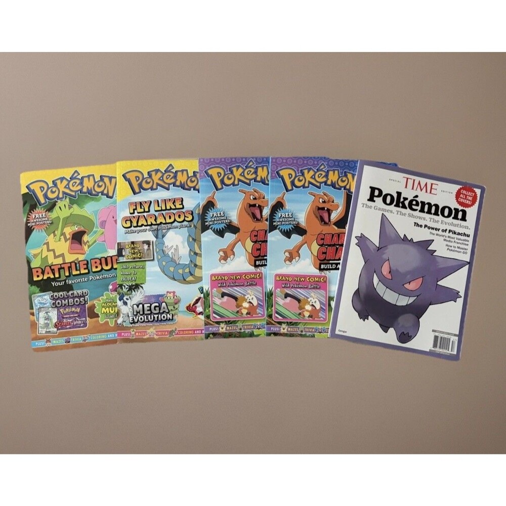 NEW- Lot Of 5 Official Pokémon Magazines Time, Pokémon Gengar Charizard Gyarados
